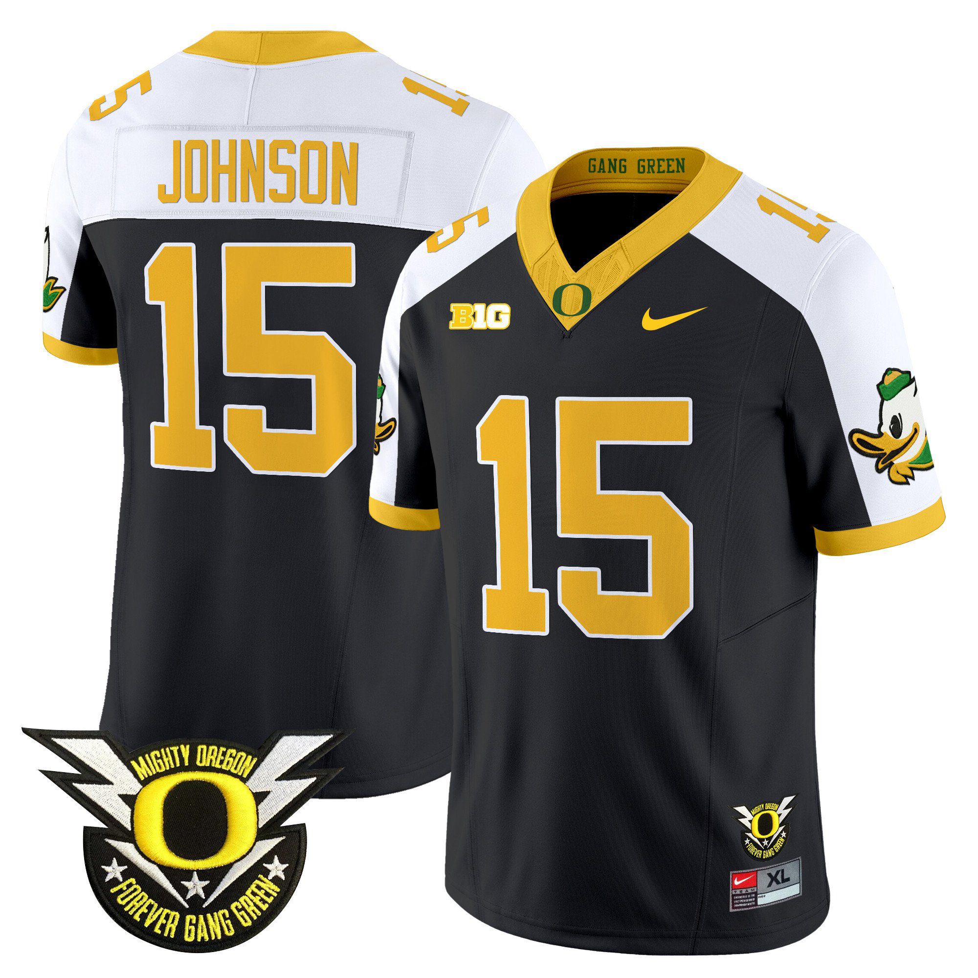 Men Oregon Ducks #15 Johnson Black 2024 Nike Forever Gang Green & BIG Patch Vapor Limited NCAA Jersey style 1->ncaa teams->NCAA Jersey